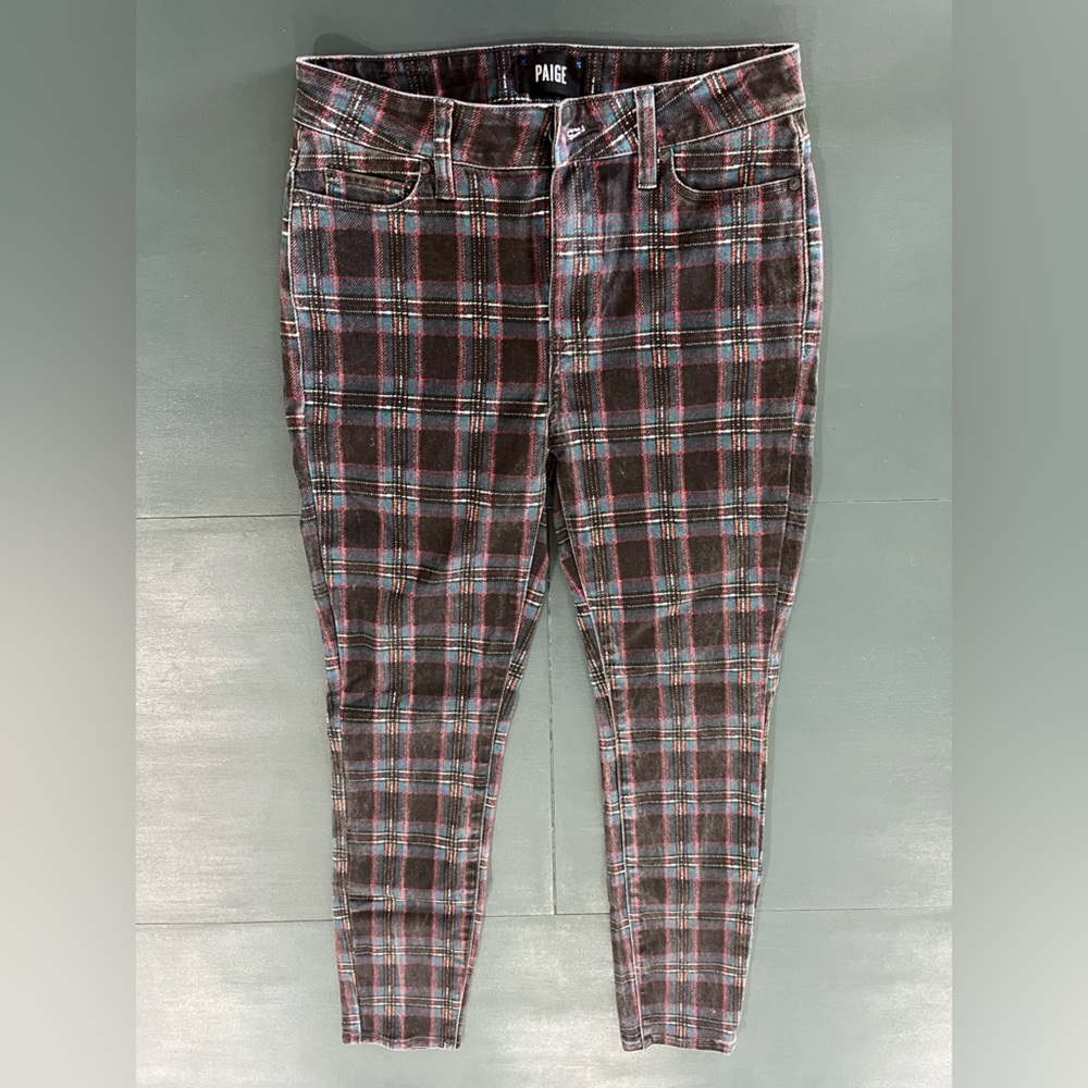 PAIGE Women's Skinny Jeans - Red, blue and Black Plaid